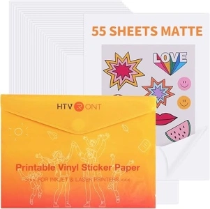 HTVRONT Printable Vinyl Sticker Paper - 55 Sheets Matte Sticker Paper for Inkjet Printer & Laser Printer, 100 g Waterproof Sticker Paper Dries Quickly & Tear Resistant 8.5
