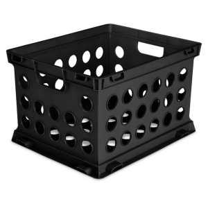 Sterilite Plastic Storage Cube / File Crate, 17 1/4” L x 14 1/4” W x 10 5/8” H, Black, Back to College