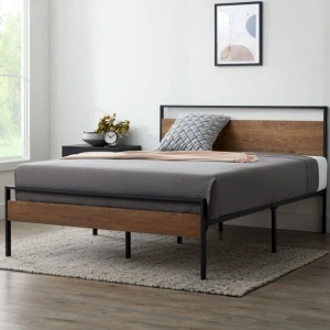 Rest Haven Ashland Metal and Wood Platform Bed, Queen, Brown