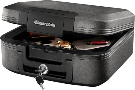 SentrySafe Dark Gray Fireproof and Waterproof Safe with Key Lock, Chest Lock Box with Carrying Handle for Travel, 0.28 Cubic Feet, 6.6 x 15.4 x 14.3 Inches, CFW20201