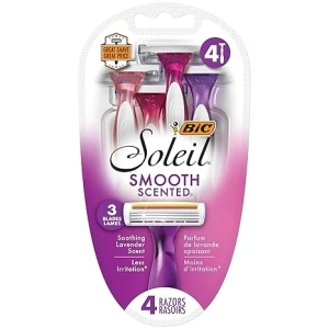 BIC Soleil Smooth Scented Women’s Disposable Razor, 3 Blades with a Moisture Strip For a Silky Shave, Assorted, 4 Piece Razor Set