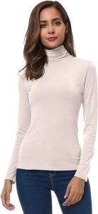 Women Long Sleeve Turtleneck Slim Fitted Based Layer Lightweight Active Shirt Pullover Tops