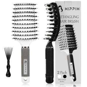 HIPPIH 2-Pack Curved Voremy Magical Hair Brushes for Styling - Anti-Static, Fast Drying, Shiny & Healthier Hair for Women, Men, and Kids