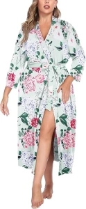 IN'VOLAND Womens Plus Size Kimono Robes Long Knit Bathrobe V Neck Ladies Loungewear Lightweight Soft Sleepwear 1X-5X