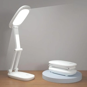 LED Desk Lamp for Office Home & Battery Operated Lamp Rechargeable Lamp Foldable & Portable Light, [2-Fold Bracket] 3 Brightness Dimmable Small Desk Lamp Wireless Reading Lamp (White)