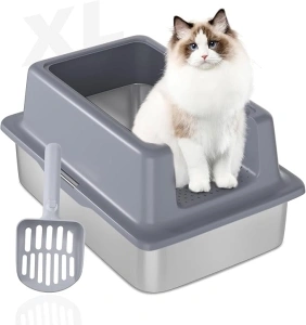 Stainless Steel Litter Box with Lid XL Enclosed Extra Large Litter Box for Big Cats, 24