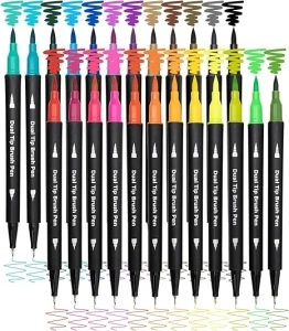 Dual Brush Marker Pens,24 Colored Markers,Fine Point and Brush Tip for Kids Adult Coloring Books Bullet Journals Planners,Note Taking Coloring Writing