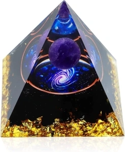 Large Orgone Pyramid for Positive Energy, 3.1x3.3in Amethyst Crystal Sphere Pyramid, Protection Crystals Energy Generator for Stress Reduce Healing Meditation Attract Wealth Lucky