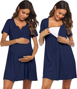 Ekouaer Labor and Delivery Gown, Nursing Nightgown, Maternity Nightgowns for Hospital Short Breastfeeding Nightgown S-XXL