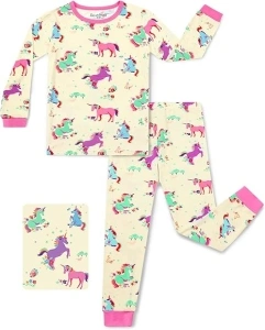 Bamboo Viscose Toddler Girls Kids Pajama Sets 2-8Y Snug fit Long-Sleeve Softness Sleepwear Pjs 2pcs Jammies