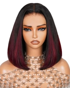 Arabella 12inch 6x6 Bob Wig Human Hair and 4 Pcs 1B/99J Clip in Hair Extensions Ready to Go Glueless Wig Real 210% Density Pre Cut Lace Pre Bleached Tiny Knots Straight Glueless Bob Wigs Human Hair