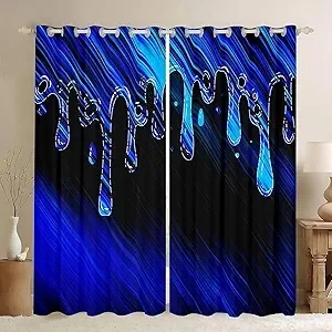 Feelyou Abstract Darkening Dreapes Kids Ombre Blue Black Curtains for Bedroom Living Room Modern Art Blackout Curtains Drop-Shaped Window Treatments (2 Panels, 38 x 54 Inch)