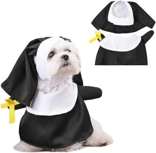 HOTUMN Nun Dog Halloween Costume - Halloween Party Pet Clothes Set Cat Nun Cosplay Costume for Cats Puppies and Small Dogs