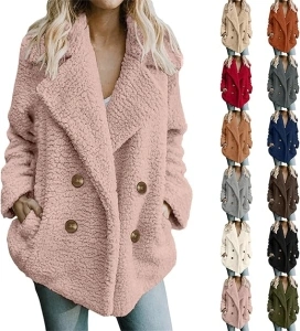Women's Fuzzy Fleece Coat Lapel Button Down Open Front Flannel Outwear Winter Warm Thick Sherpa Jackets with Pockets