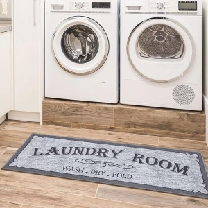 Machine Washable Border Text Design Laundry Room Rug Non-Slip Rubberback 2x5 Laundry Runner Rug for Laundry Room, Bathroom, Washroom, 20