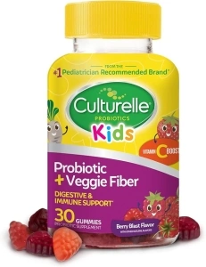 Culturelle Daily Probiotic for Kids + Veggie Fiber Gummies (Ages 3+) 30 Count Berry Flavor - Probiotics for Digestive Health & Immune Support Plus Vitamin C Kids Boost