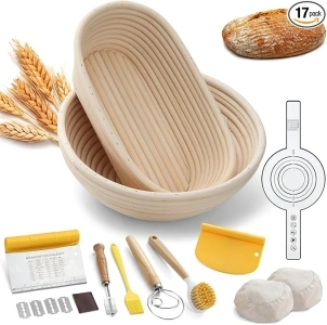 Banneton Bread Proofing Basket, Sourdough Bread Baking Supplies Including 9