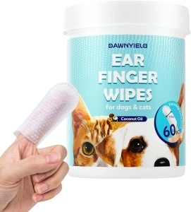 Dog Ear Cleaner Wipes, Natural Ear Cleaner Finger Wipes for Dogs & Cats, Effectively Remove Wax, Dirt, Gentle and Convenient Cleaning for Your Pet, 60 Count