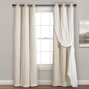 Lush Decor Sheer Grommet Curtains With Insulated Blackout Lining, Window Curtain Panels, Pair, 38