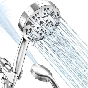 High Pressure 10-mode 5'' Handheld Shower Head with 5 ft Stainless Steel Hose and Adjustable Bracket, Built-in Power Wash to Clean Tub, Clean Corner,Tile & Pets