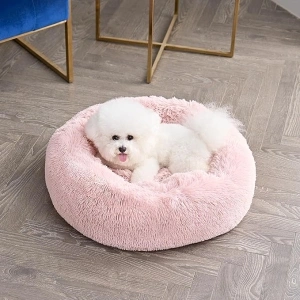 Juicy Couture Devon Faux Fur Medium Pink Round Pet Bed for Dogs and Cats