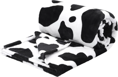 PiccoCasa Cow Printed Blanket, Soft 300GSM Fleece Flannel Throw Blanket Lightweight Cute Comfy Warm Cow Texture Black and White Cowhide Blankets for Couch Sofa Bed Office 39