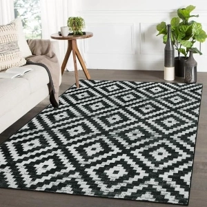 Lahome Black and White Rug Washable 6x9 Area Rugs for Bedroom Aesthetic, Boho Large Rug for Living Room, Modern Moroccan Dining Room Rugs for Under Table, Indoor Floor Carpet for Playroom Office