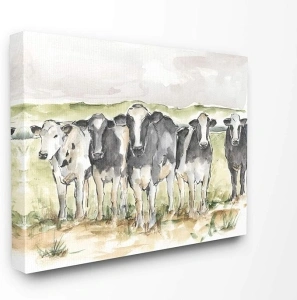 Stupell Industries Cow Pasture Farm Animal Landscape Watercolor Painting Canvas Wall Art, 16 x 20, Design by Artist Ethan Harper