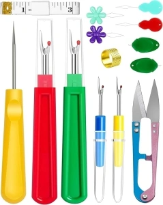 FIVEIZERO Seam Rippers for Sewing – 2 Big and 2 Small Stitch Remover Tools, Thread Ripper, Embroidery Removal Tool, with Needle Threaders, Thimbles, Tape Measure, Tailors Awl and Thread Snips