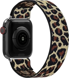 Stretchy Solo Loop Bands Compatible with Apple Watch 42mm 44mm 45mm 49mm Ultra Braided Elastic Weave Nylon Wristbands Women Men Straps for iWatch Series 8/7/6/5/4/3/2/1/SE Leopard