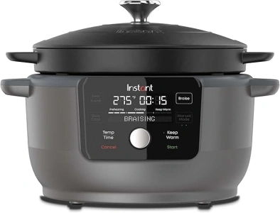 Instant Electric Round Dutch Oven, 6-Quart 1500W, From the Makers of Instant Pot, 5-in-1: Braise, Slow Cook, Sear/Sauté, Cooking Pan, Food Warmer, Enameled Cast Iron, Included Recipe Book, Black