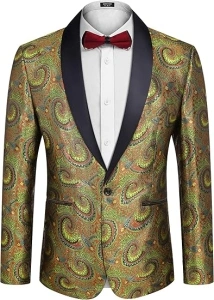 COOFANDY Men's Floral Tuxedo Jacket Luxury Embroidered Wedding Blazer Dress Suit for Party Dinner