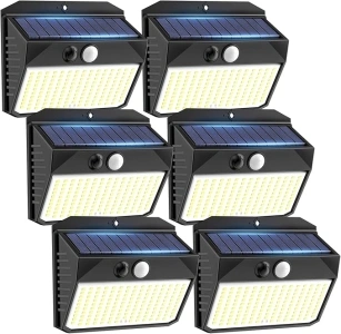 Solar Lights Outdoor 150 LED, 6 Pack Solar Motion Sensor Outdoor Lights with 3 Lighting Modes, IP65 Waterproof Solar Fence Lights, Solar Security Lights, Solar Powered Outdoor Lights for House