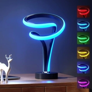 Spiral Table Lamp, 7 Colors 10 Light Modes Modern LED Nightstand Lamp, Touch Dimmable Bedroom lamp, Decorative Lamps for Living Room Bedroom Bedside, Unique RGB Lamps for Wishlist (Black)