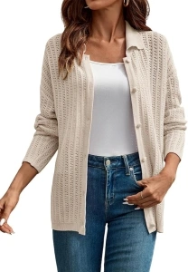 Cardigan Sweaters for Women Lightweight Crochet Fall Sweater Womens Long Sleeve Button Down Open Front Cardigan