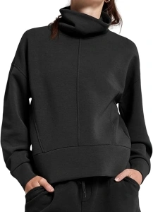 Fisoew Womens Turtleneck Sweatshirt Long Sleeve Casual Pullover Fall Tops