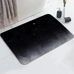 Black Starry Sky Bathroom Mat, Non-Slip Super Absorption Bath Carpet with Rubber Backing, Fit Under Bathroom Doormat Floor Rugs for Shower Buthtub Sink, 16