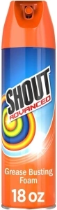 Shout Advanced Grease Busting Foam, Laundry Stain Remover for Oil and Grease Stains; Works on motor oil, bike grease, cooking oil, and more! 18oz Can