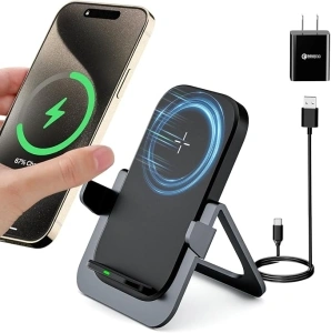 KPON Wireless Charging Stand,15W Fast Wireless Phone Charger for Thick Cases,Compatible with iPhone 15 14 13 12 11Pro Max/XR/XS Max/XS/X/8/8Plus Galaxy S22/S21/S9/S8(with QC Adapter)