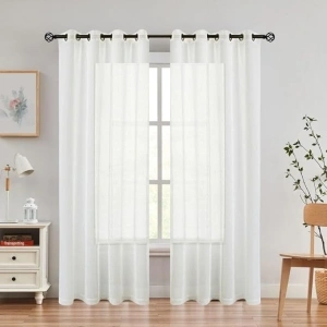 White Linen Sheer Curtain Panel Pairs with Grommets/Eyelets Rustic Window Drape Treament Decoration for Living Room Bedroom Farmhouse- 54x95 Inch, 2 Panels