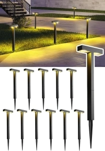 ROSHWEY Solar Walkway Lights, 12 Pack Outdoor Solar Lights for Outside, Modern Path Lights Solar Powered Waterproof, Auto on/off Landscape Lighting for Yard, Garden, Driveway, sidewalk, Warm Light