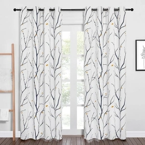 NICETOWN Branch Fall Curtains for Living Room 84 inches Long, Grommet Blackout Light Blocking Thermal Curtains & Drapes Artistic with Flower Petals for Bedroom, Navy Blue, 2 Panels, W52 x L84