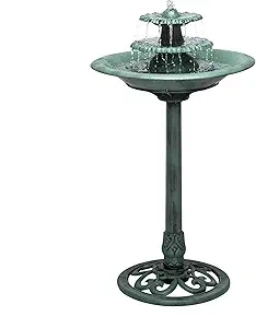 Alpine Corporation TEC106 Outdoor Floor 3-Tiered Pedestal Water Fountain and Birdbath, Pedestal Waterfall Fountain, 35