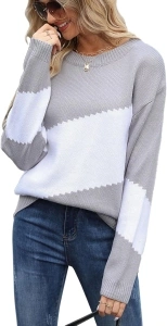 Alsol Lamesa Women's Pullover Sweaters Color Block Crew Neck Long Sleeve Casual Knit Sweater