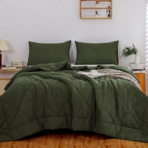 ATsense Green Comforter Set Queen Size, Ultra Soft Microfiber, 3 Pieces Olive Green Comforter Bedding Sets for Women and Men, Lightweight and Warm Reversible Duvet Insert for All Season