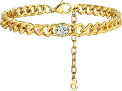 FOCALOOK Anklet for Women, 7MM Cuban Link Anklet Bracelet Birthstone 8.5