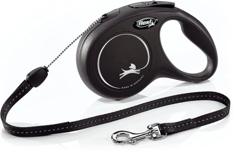 FLEXI® New Classic Retractable Dog Leash (Cord), Ergonomic, Durable and Tangle Free Pet Walking Leash for Dogs Up to 26 lbs, 26 ft, Small, Black