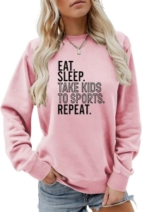 Women's Sport Mama Sweatshirt Eat Sleep Take Kids To Sports Repeat Pullover Casual Moms Weekend Fall Tops