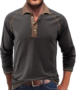 Fashion Men’s Polo Shirts Relaxed Fit Long Sleeve Casual Golf Polo Classic Cotton Polo T Shirts Buttons Henley Tops