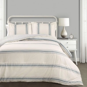 Lush Decor Comforter Farmhouse Stripe, King, Blue